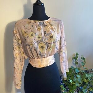 H&M Pink Floral Long Sleeve Sheer Blouse